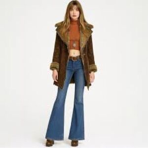 Vintage Suede Coat Penny Lane Brown Faux Fur lined Leather pockets belt 14 L‎ XL
